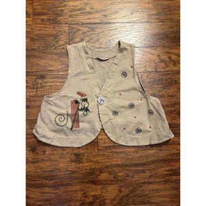 VTG 1997 Blue Fish Organic Cotton Tan Handpainted Button Vest